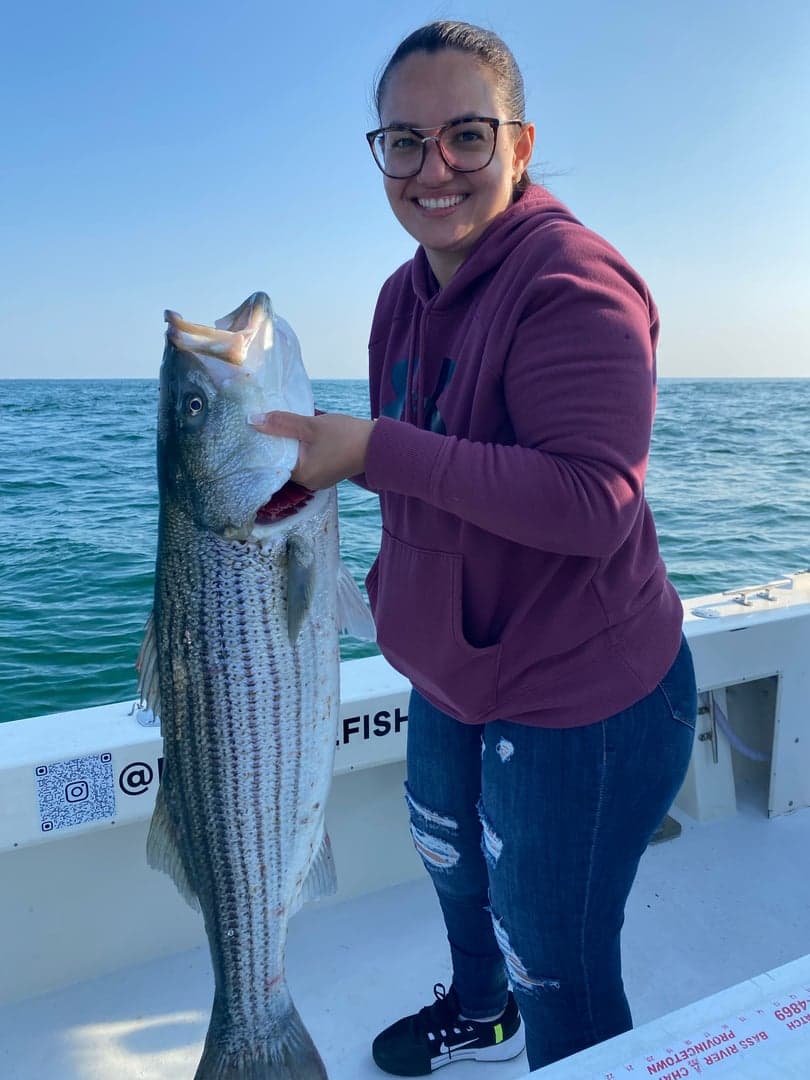 Striped Bass caught by Reel time fishing cape cod, July 2025