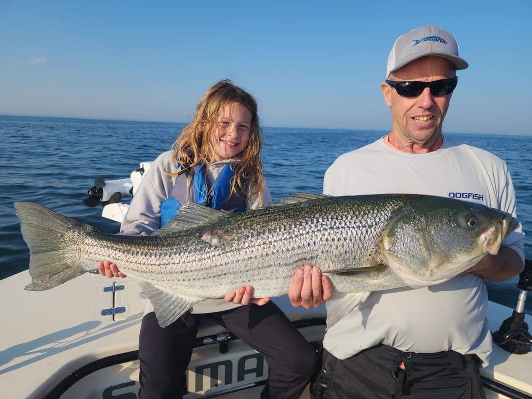 Striped Bass caught by Get Tight Sport Fishing Captain Brian Coombs, July 2025