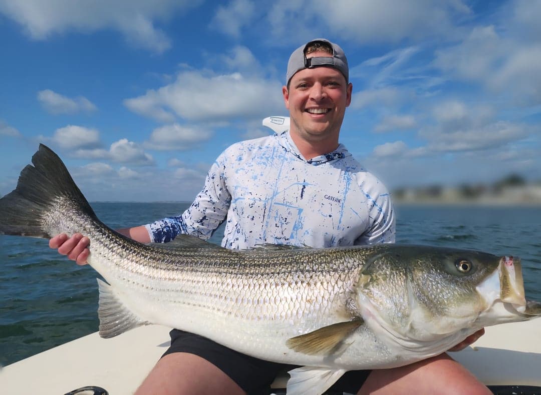Striped Bass caught by Get Tight Sport Fishing Captain Brian Coombs, July 2025