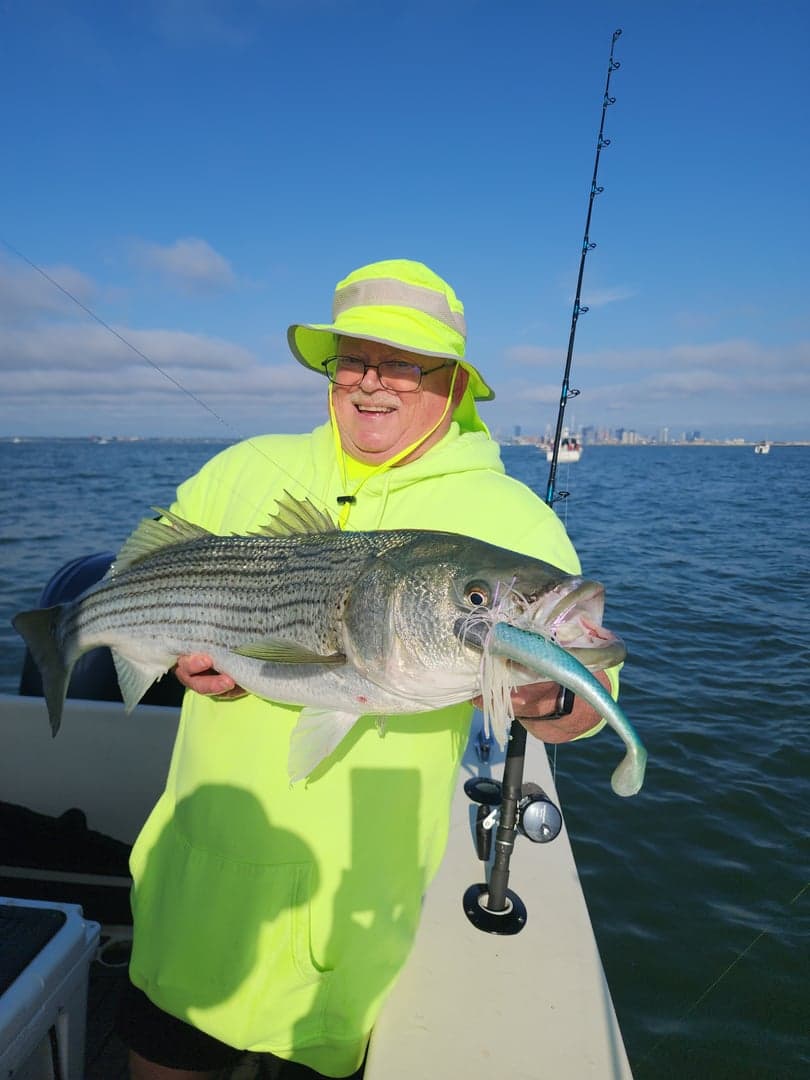 Striped Bass caught by Get Tight Sport Fishing Captain Brian Coombs, July 2025