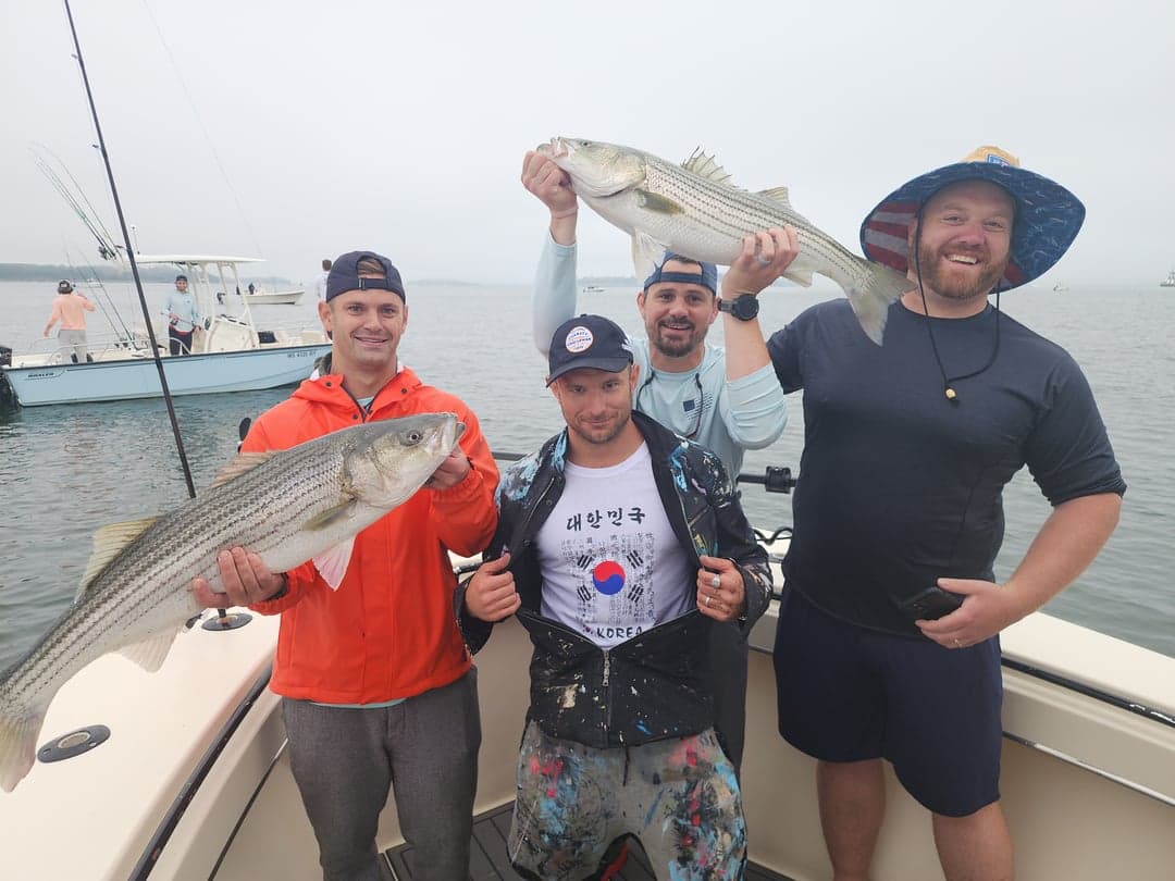 Striped Bass caught by Get Tight Sport Fishing Captain Brian Coombs, July 2025