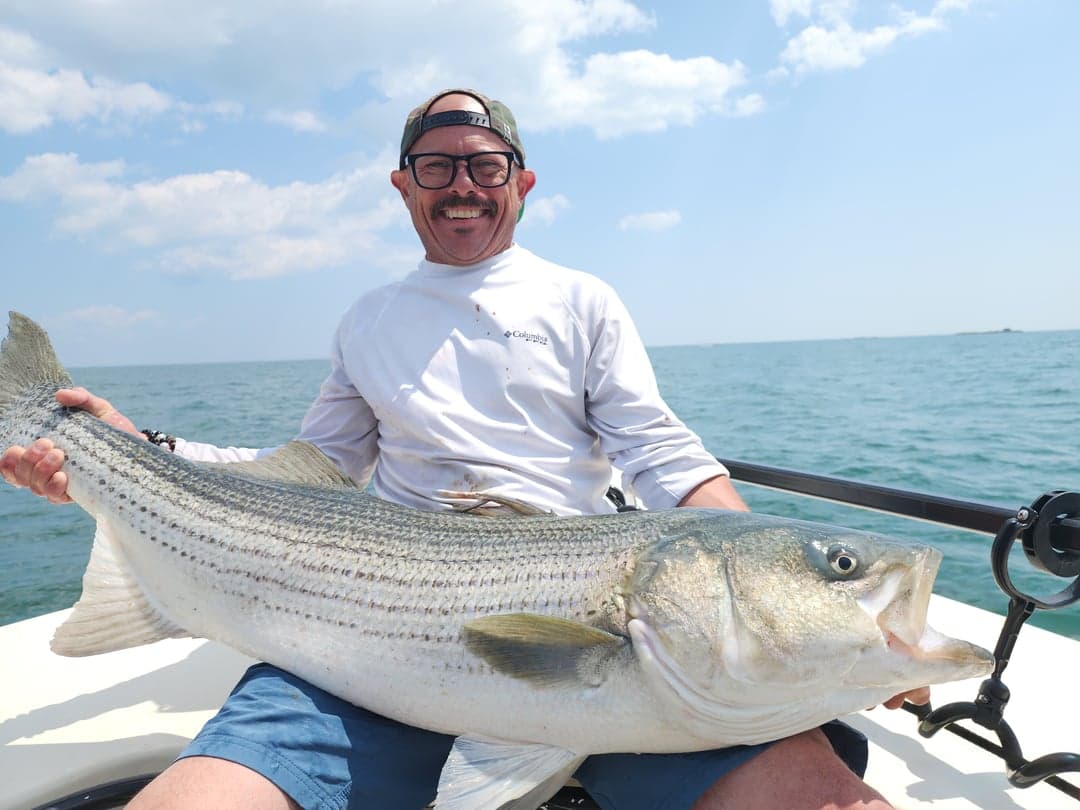 Striped Bass caught by Get Tight Sport Fishing Captain Brian Coombs, July 2025