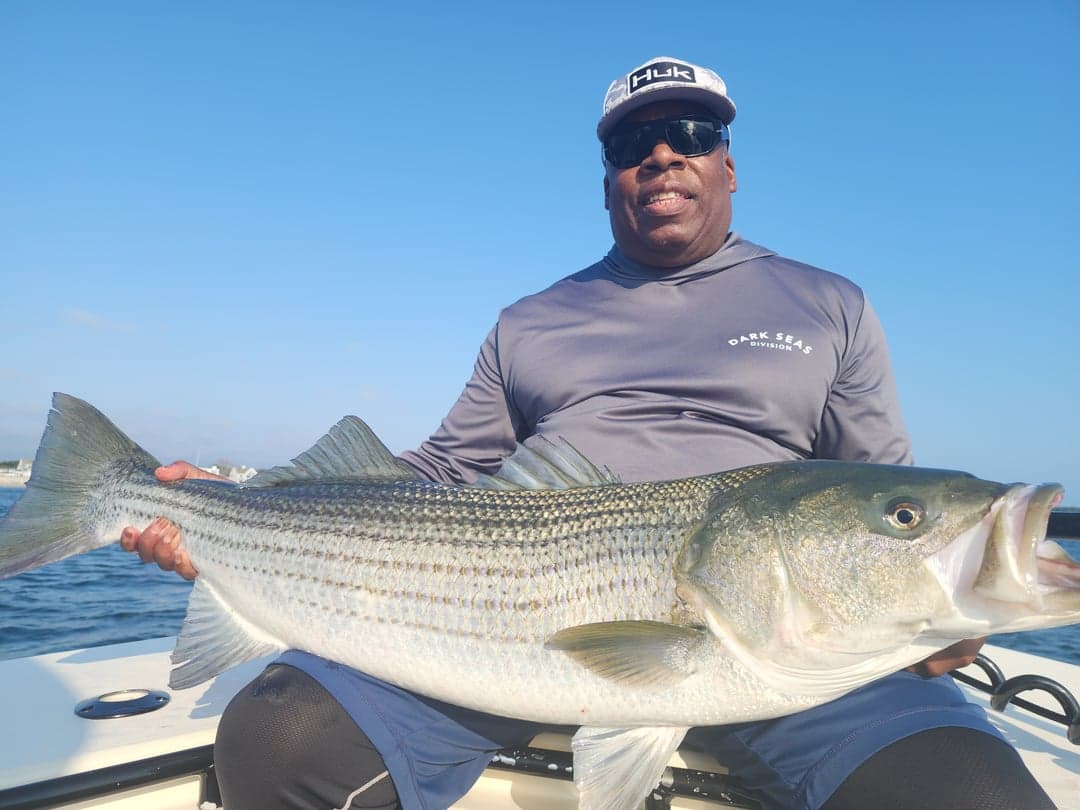 Striped Bass caught by Get Tight Sport Fishing Captain Brian Coombs, August 2025