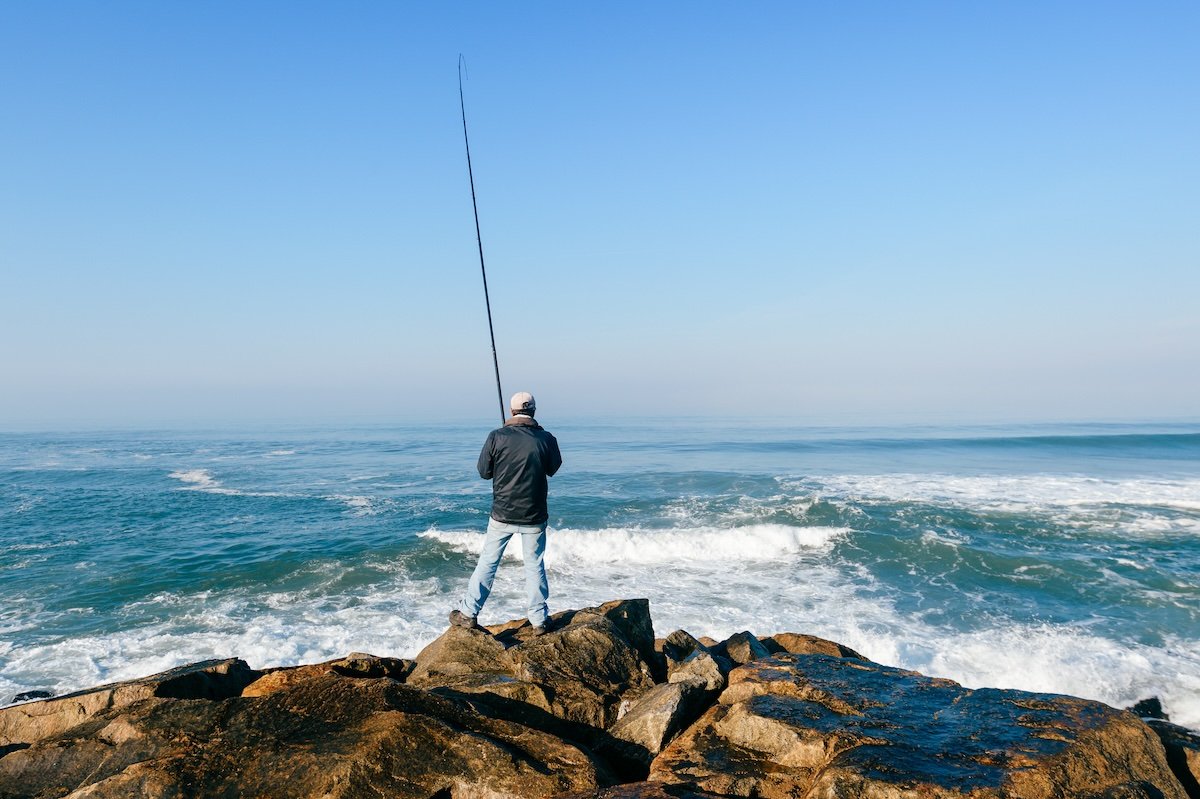 Windy fishing on shore