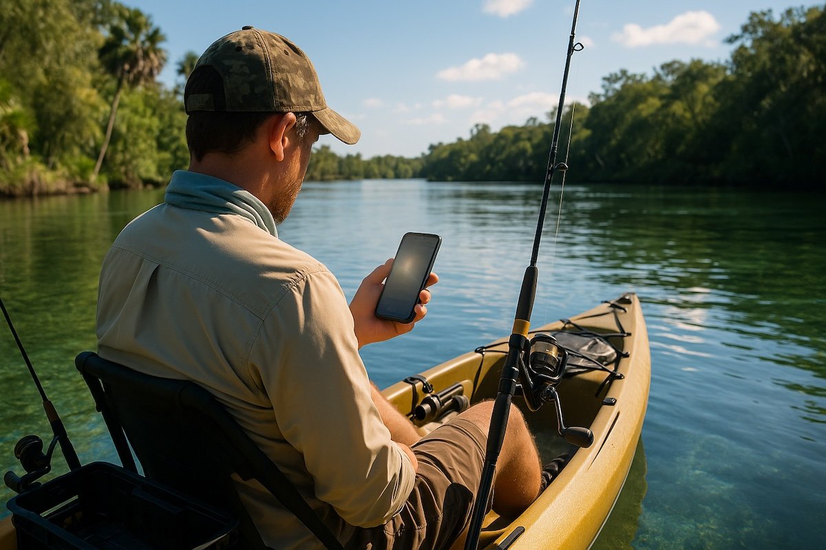 Fisherman on smartphone