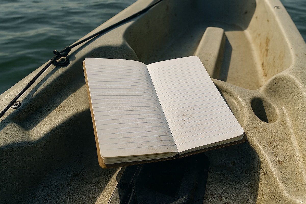 Wet catch journal notebook in kayak