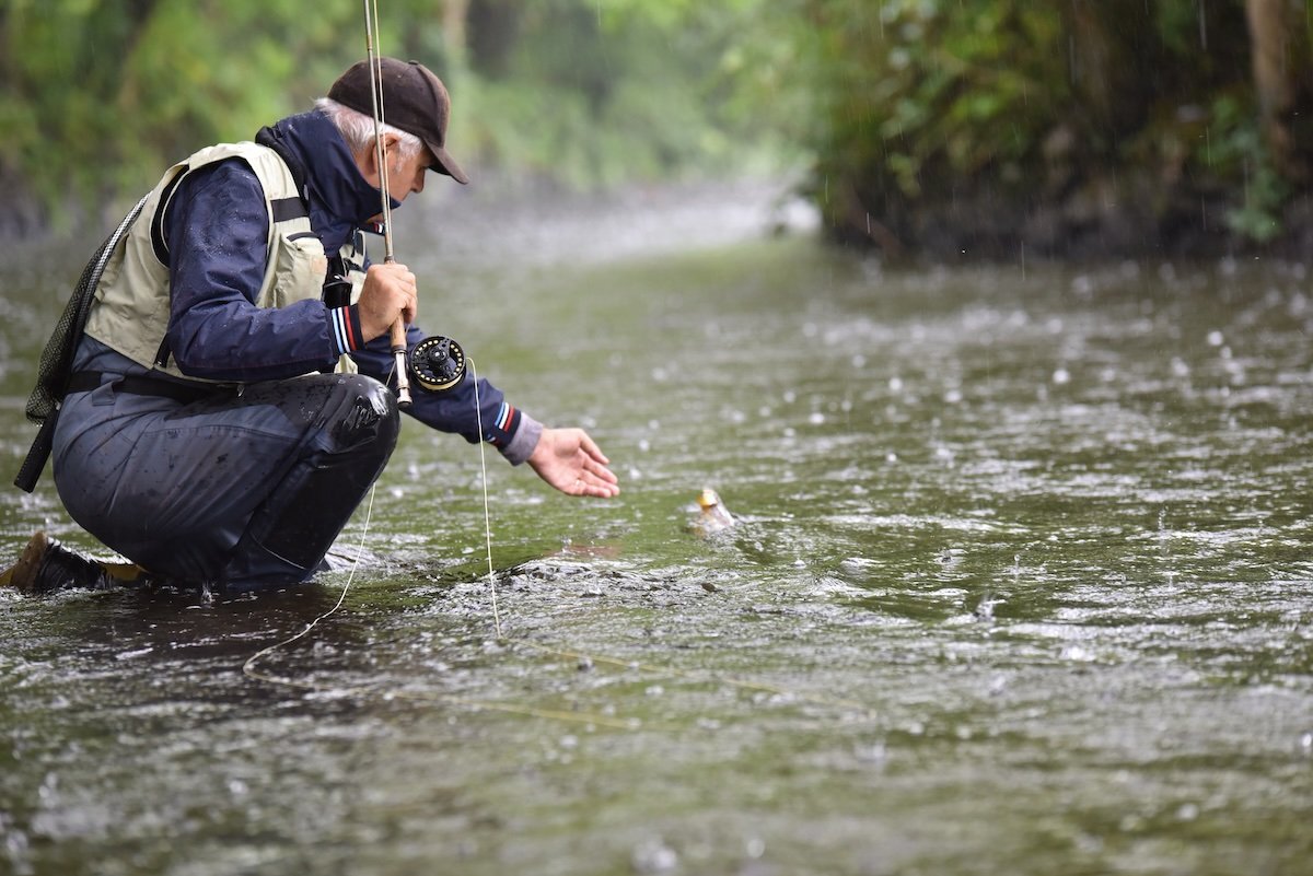 Trout fishing in rain